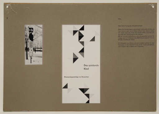 T poster. Poster for the lecture series “Das spielende Kind” (Werkbundkiste Gut Typography, Schautafel)