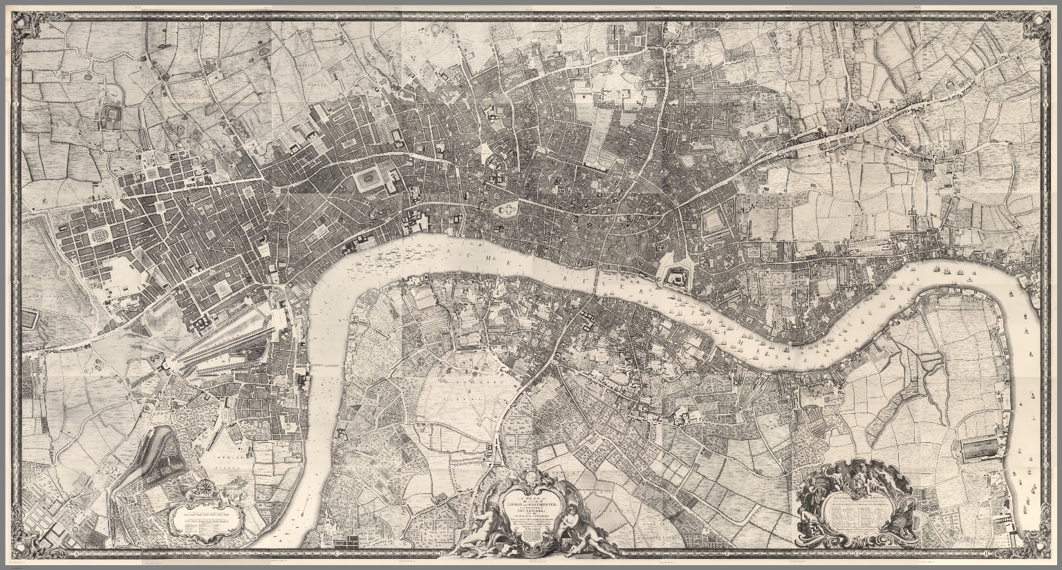 Composite Map: (Facsimile) Rocque's Map of London. 1746.