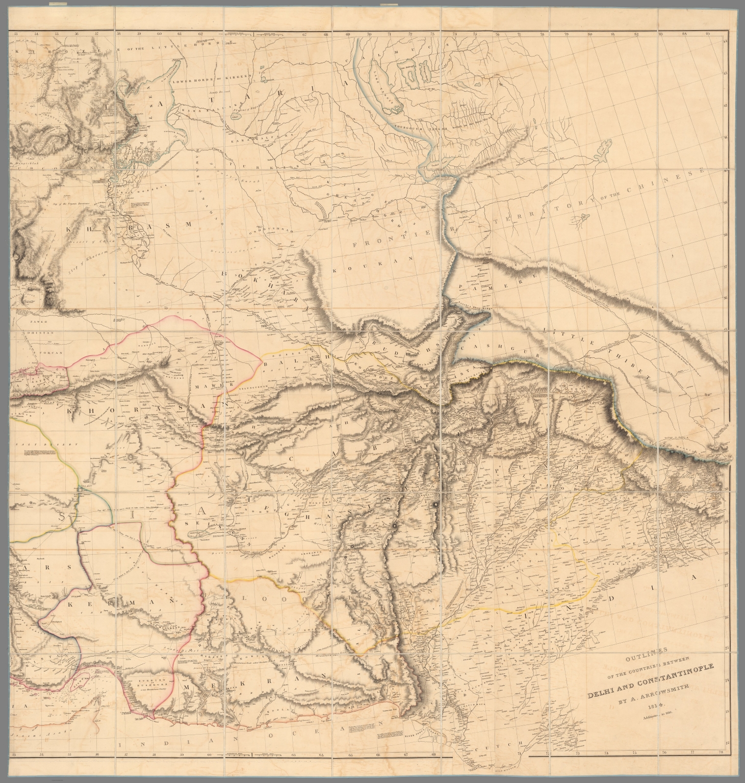 (E. Sheet) Outlines of the Countries Between Delhi and Constantinople By A. Arrowsmith 1814. Additions to 1816.