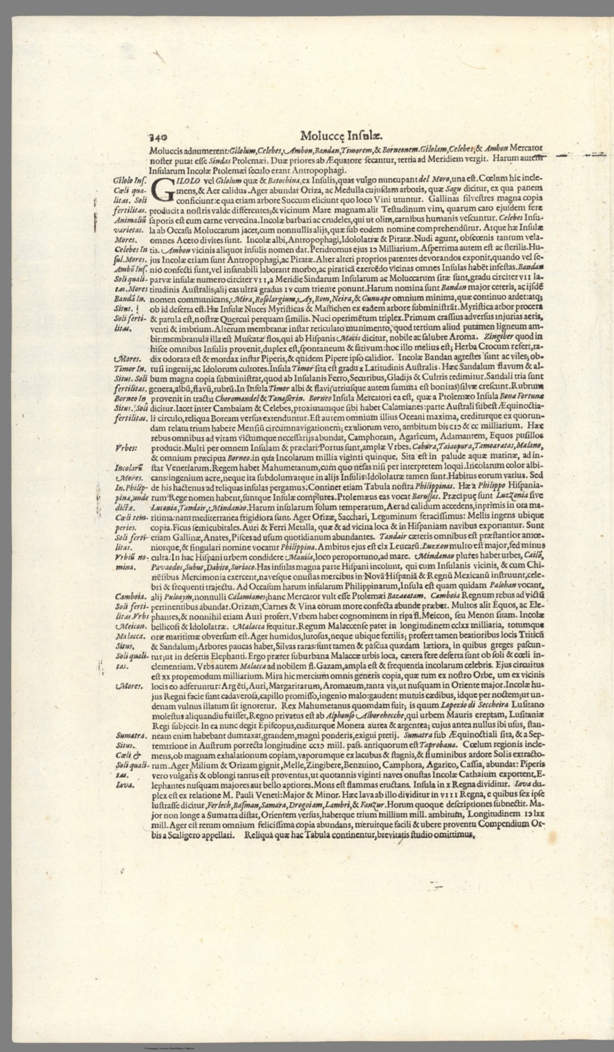 Text: (con't) Moluccae insulae.