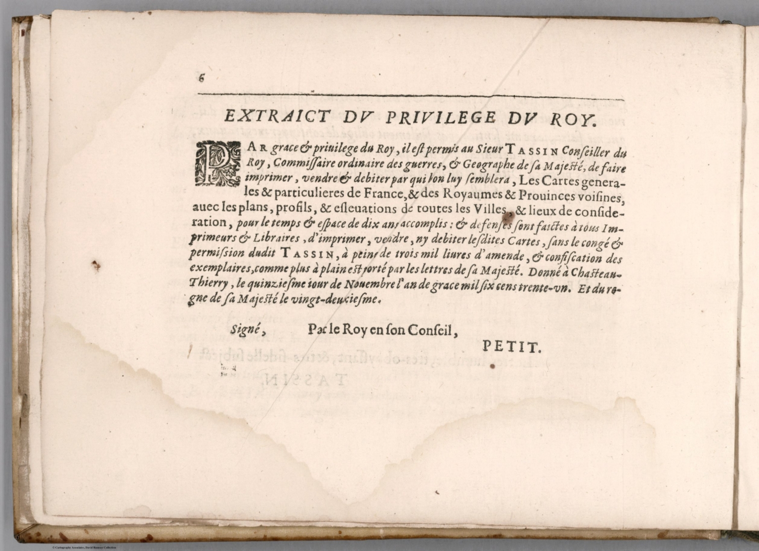 Text: (Continues) Extraict du privilege du Roy