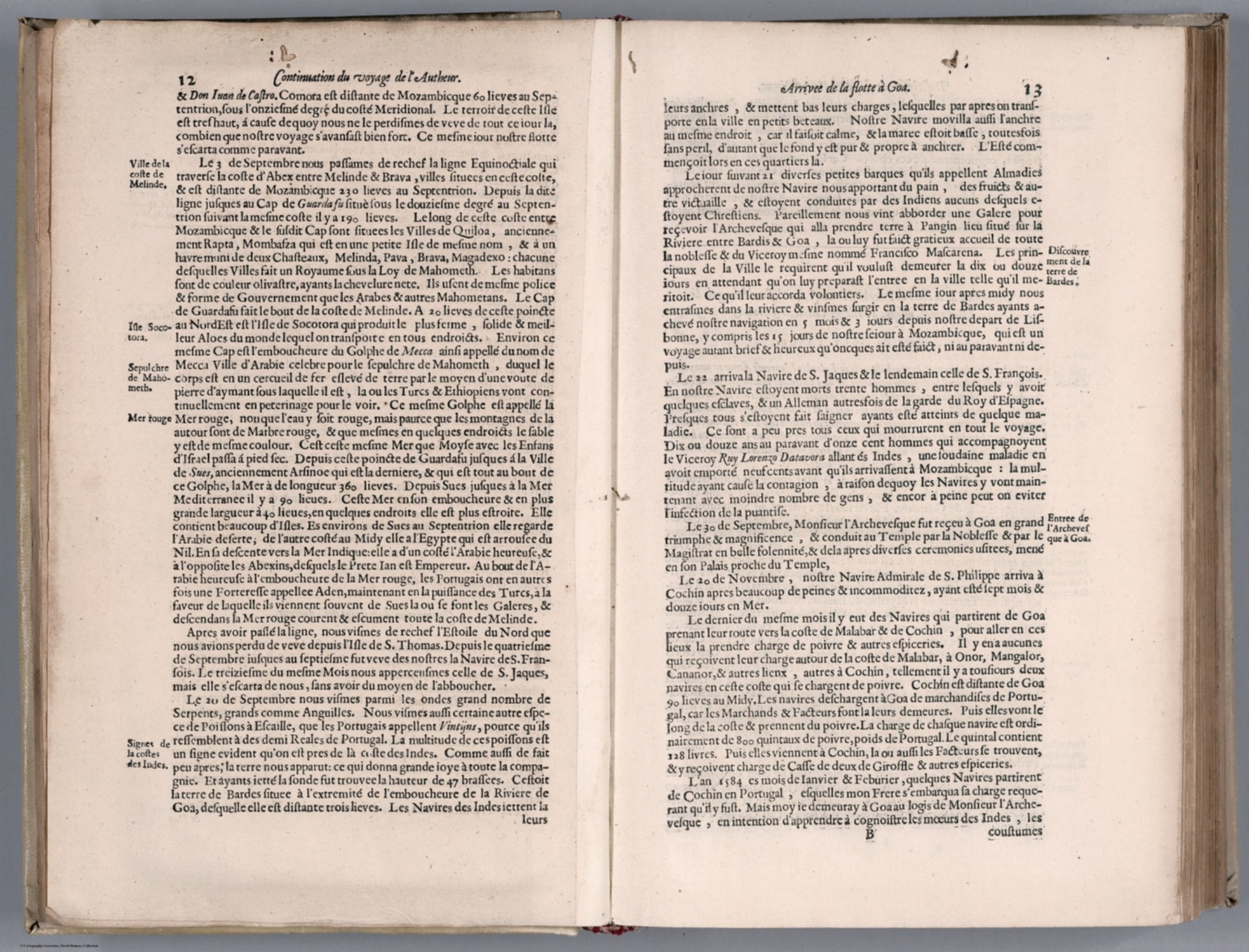 Text: Histoire de la Navigation de Iean Hugues de Linscot ... Indes Orientales (continued).