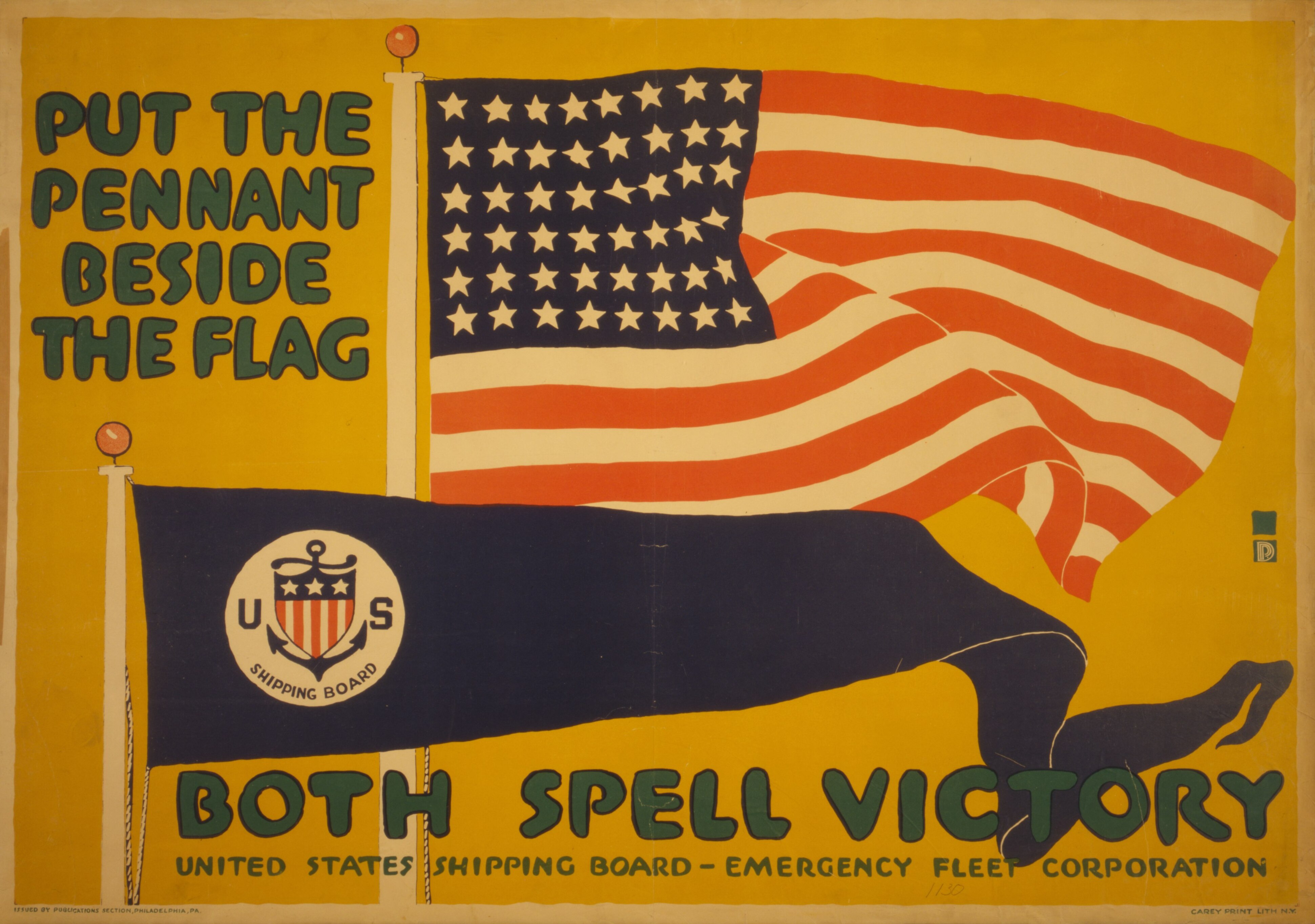 1917 WWI poster, "Put the Pennant Beside the Flag Both Spell Victory" by C. B. Falls (Charles Buckles) - LCCN2002709050 (cropped)