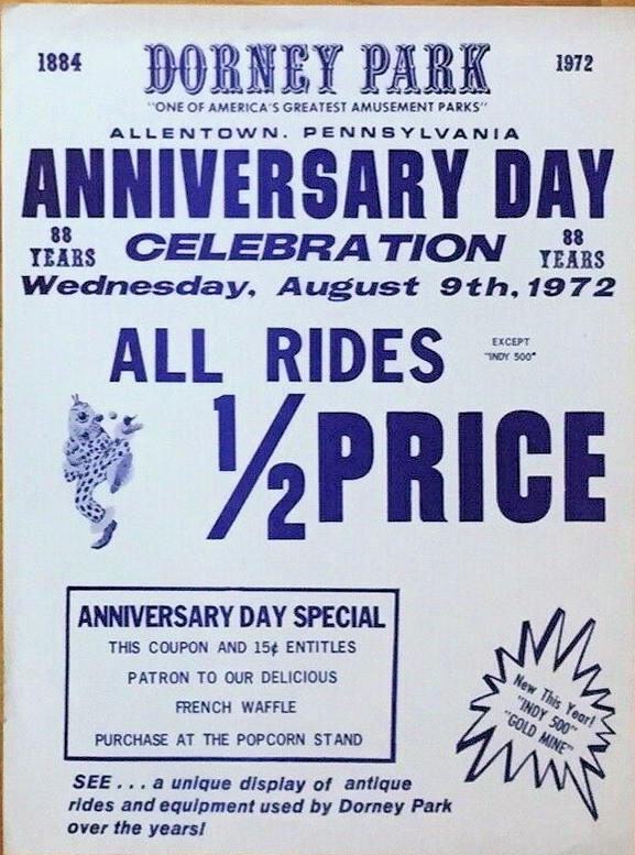 1972 - Anniversary Day Poster - Dorney Park - Allentown PA