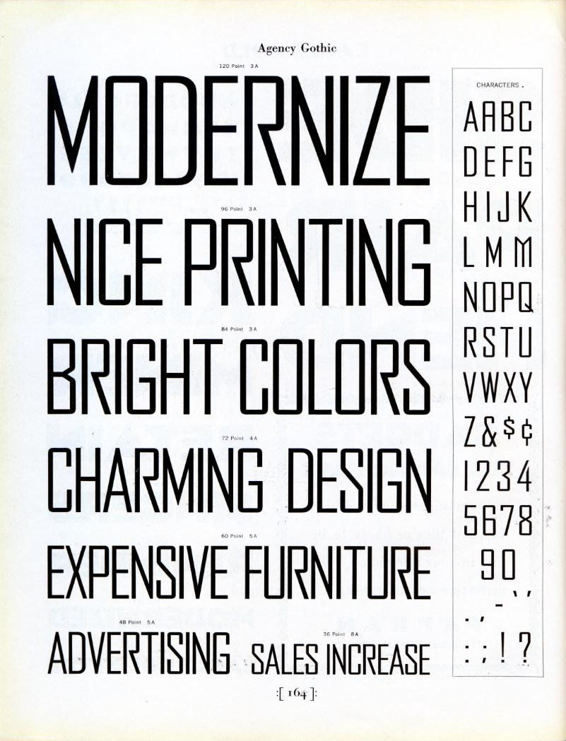 Agency Gothic type specimen (13898923545)