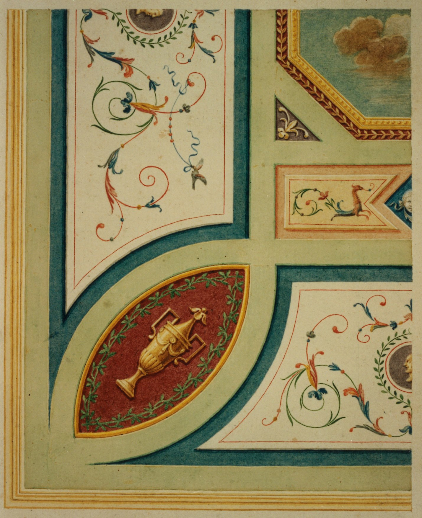 Anoniem, Detailontwerp voor de versiering van een plafond in neo-classicistische stijl - Ébauche détaillée de décoration d'un plafond dans le style néoclassique, KBS-FRB (CVH 475-7)