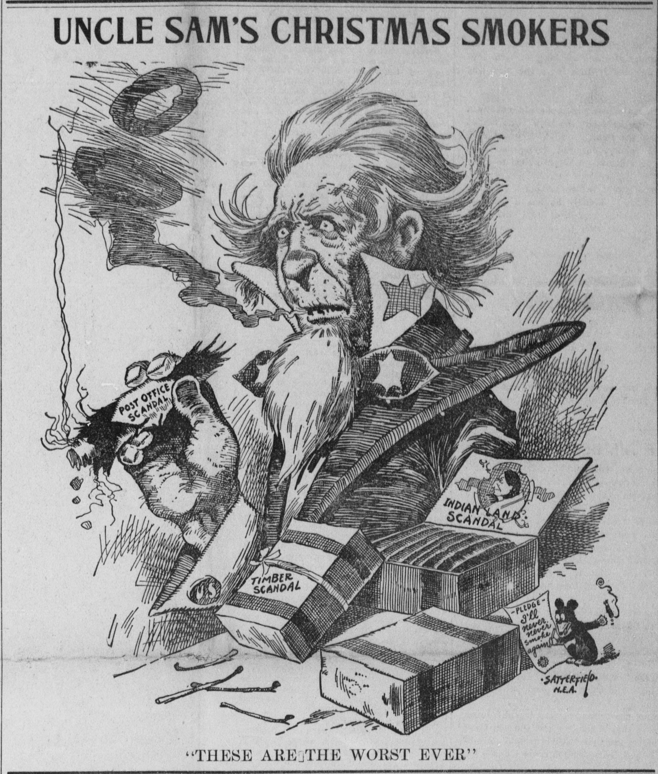 Bob Satterfield cartoon about Uncle Sam's 1903 Christmas presents