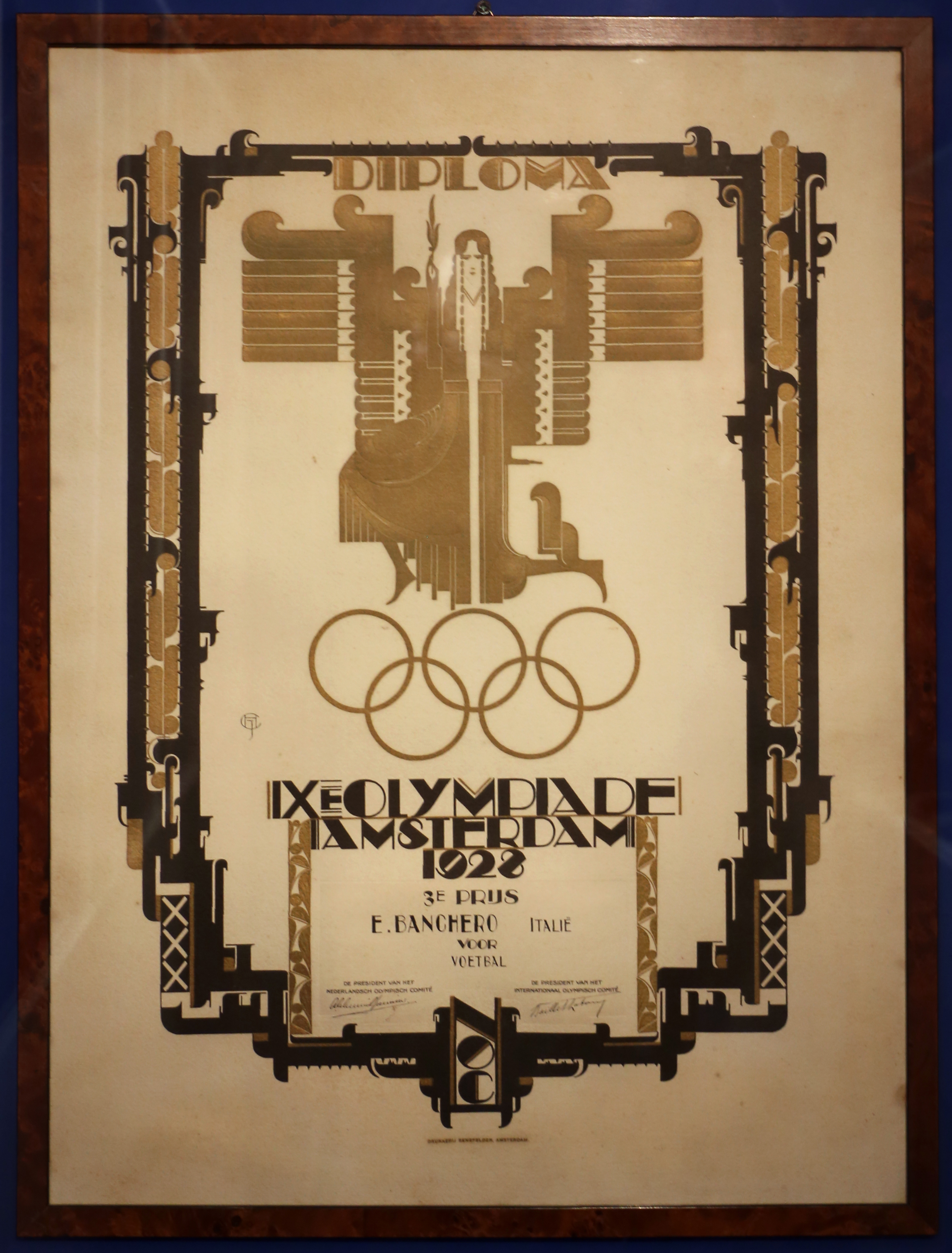 Diploma terzo posto alle olimpiadi di amsterdam 1928 per elvio banchero (fi, museo del calcio)