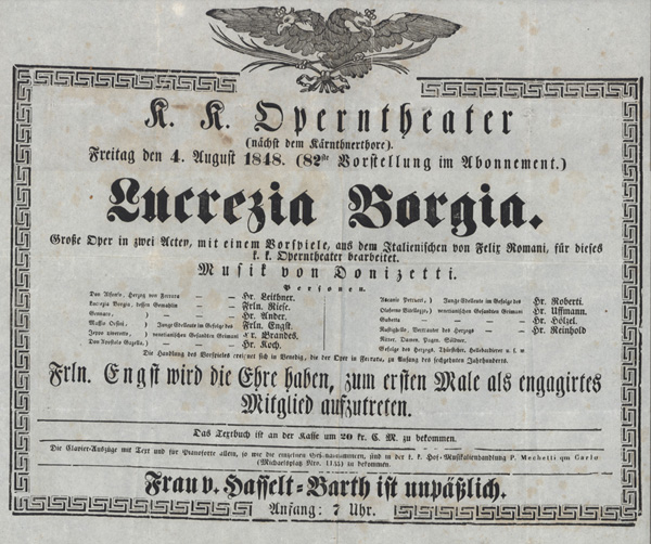 Gaetano Donizetti - Lucrezia Borgia - poster, Vienna 1848