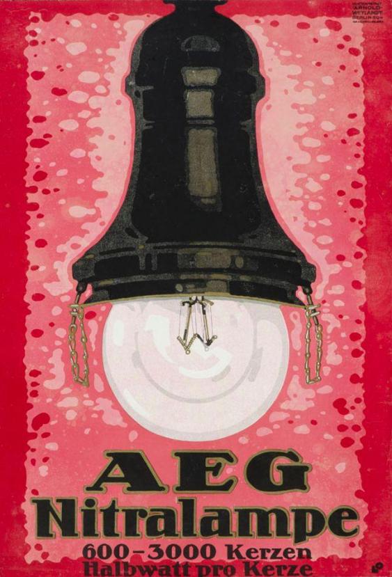 Louis Oppenheim, AEG Nitralampe 600-3000 Kerzen Halbwatt pro Kerze, 1913, poster, 67.5 by 45.5 cm