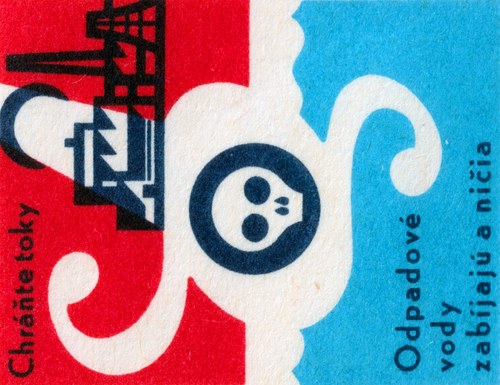 Matchbox label - Water Pollution Skull - Czechoslovakia (circa 1940s) - MBP1407497010