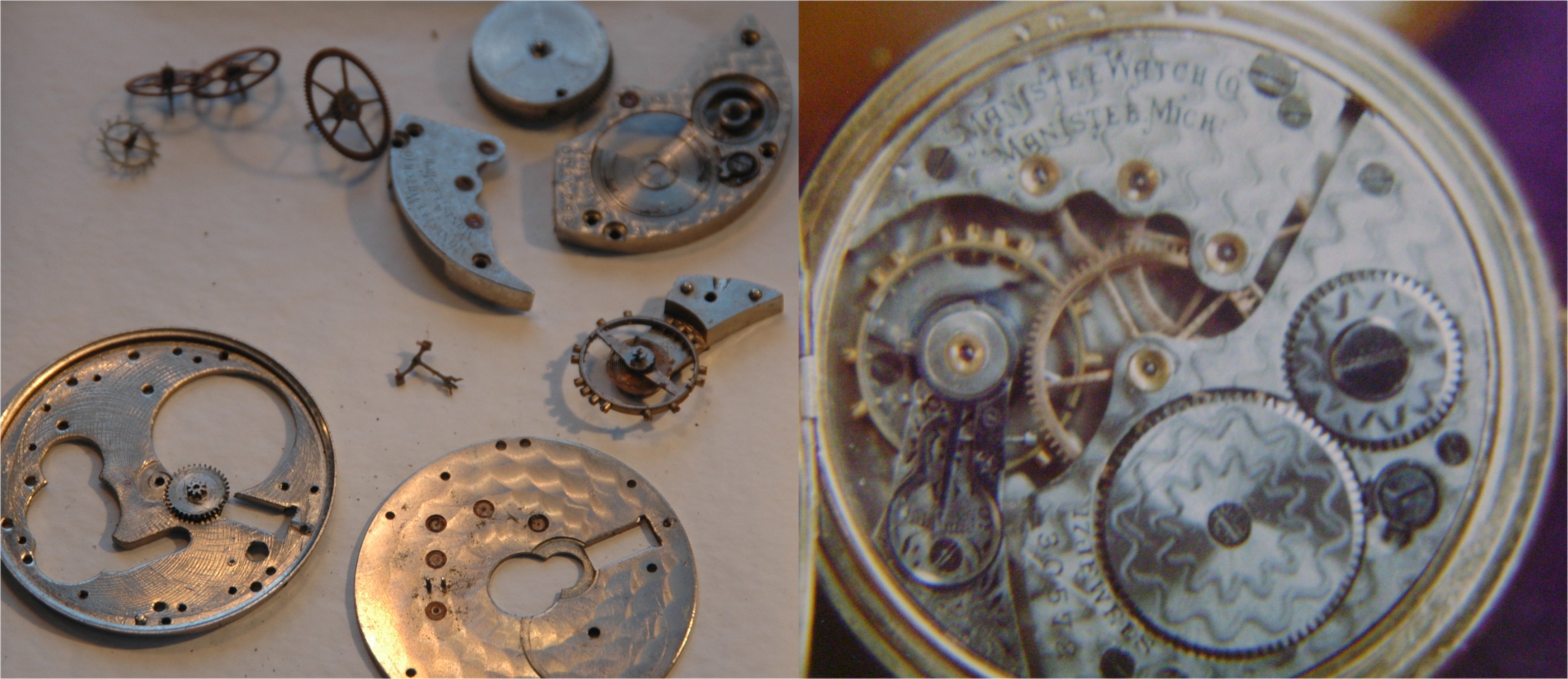 Pocket watch parts & assembled