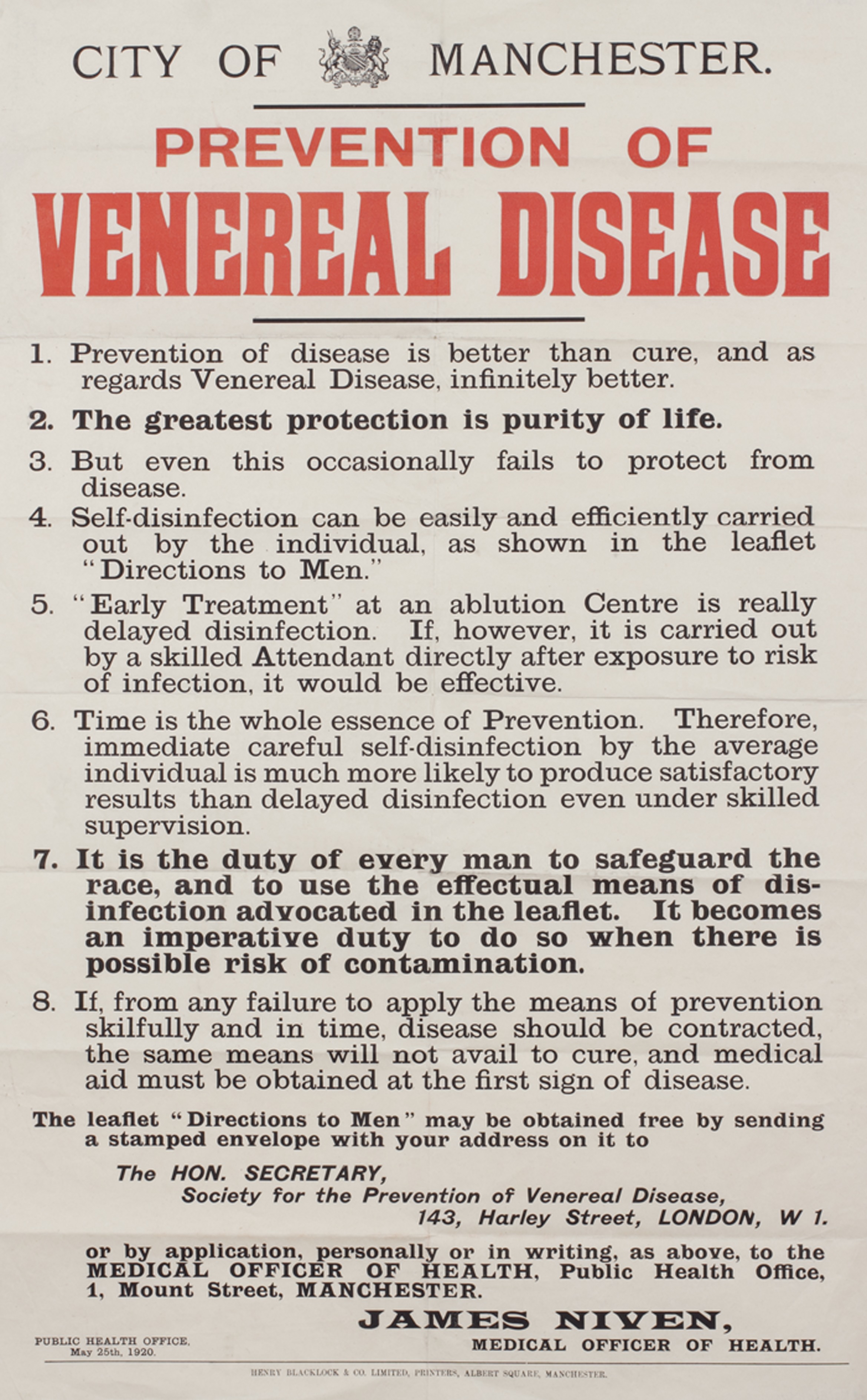 Poster- City of Manchester - Prevention of venereal diseases, 1920. (22933619521)