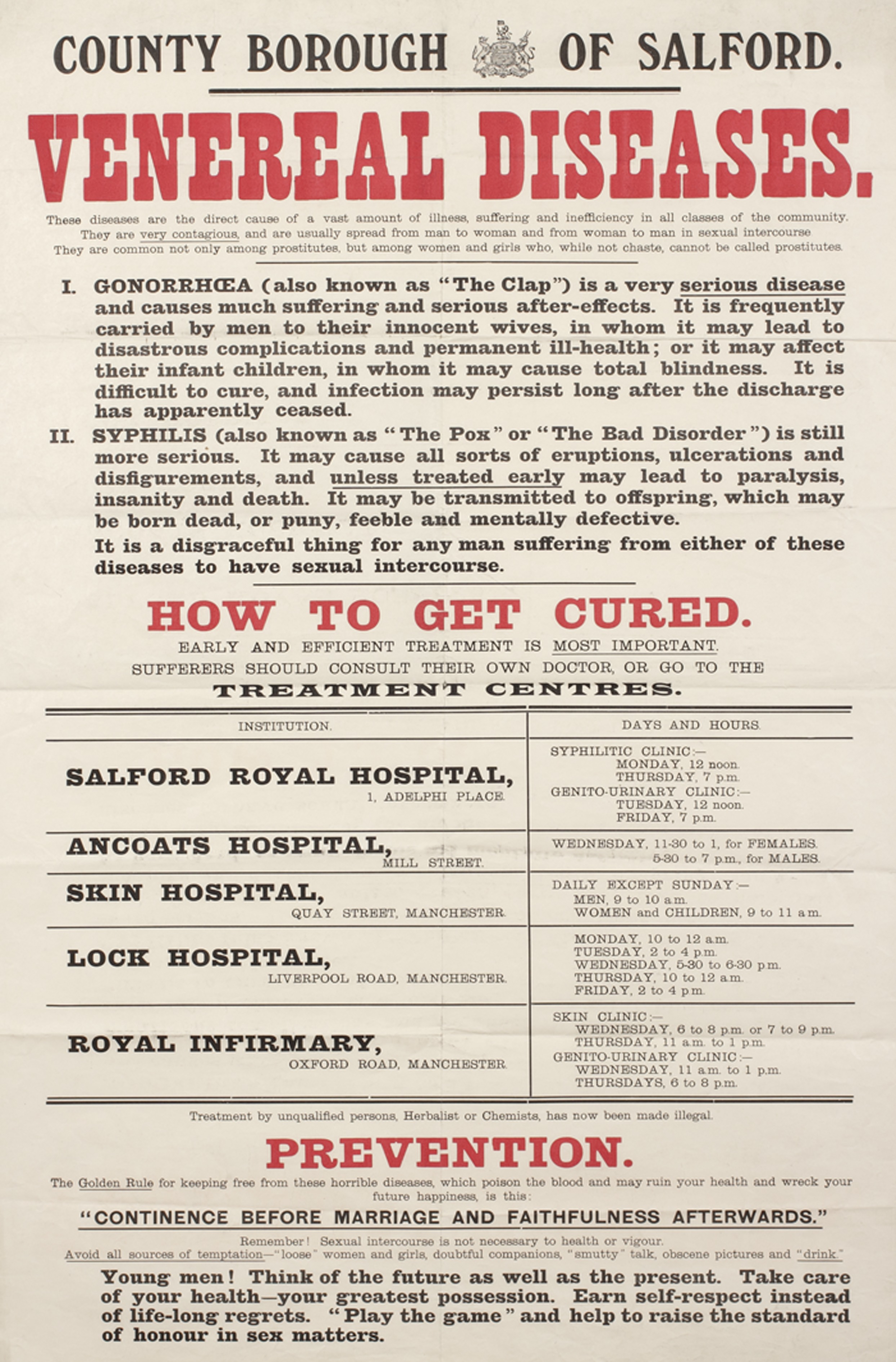 Poster- County Borough of Salford - Venereal diseases, 1920. (22896503976)