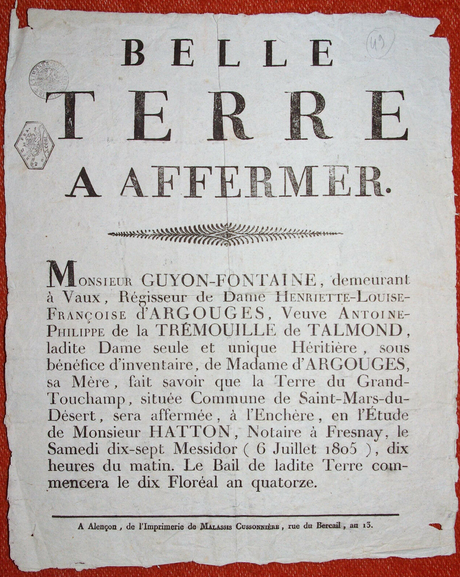 Poster Land Auction 1805 France