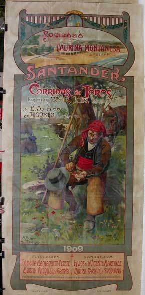 Poster Sociedad Taurina Montañesa Santander 1909, designed by Mariano Pedrero