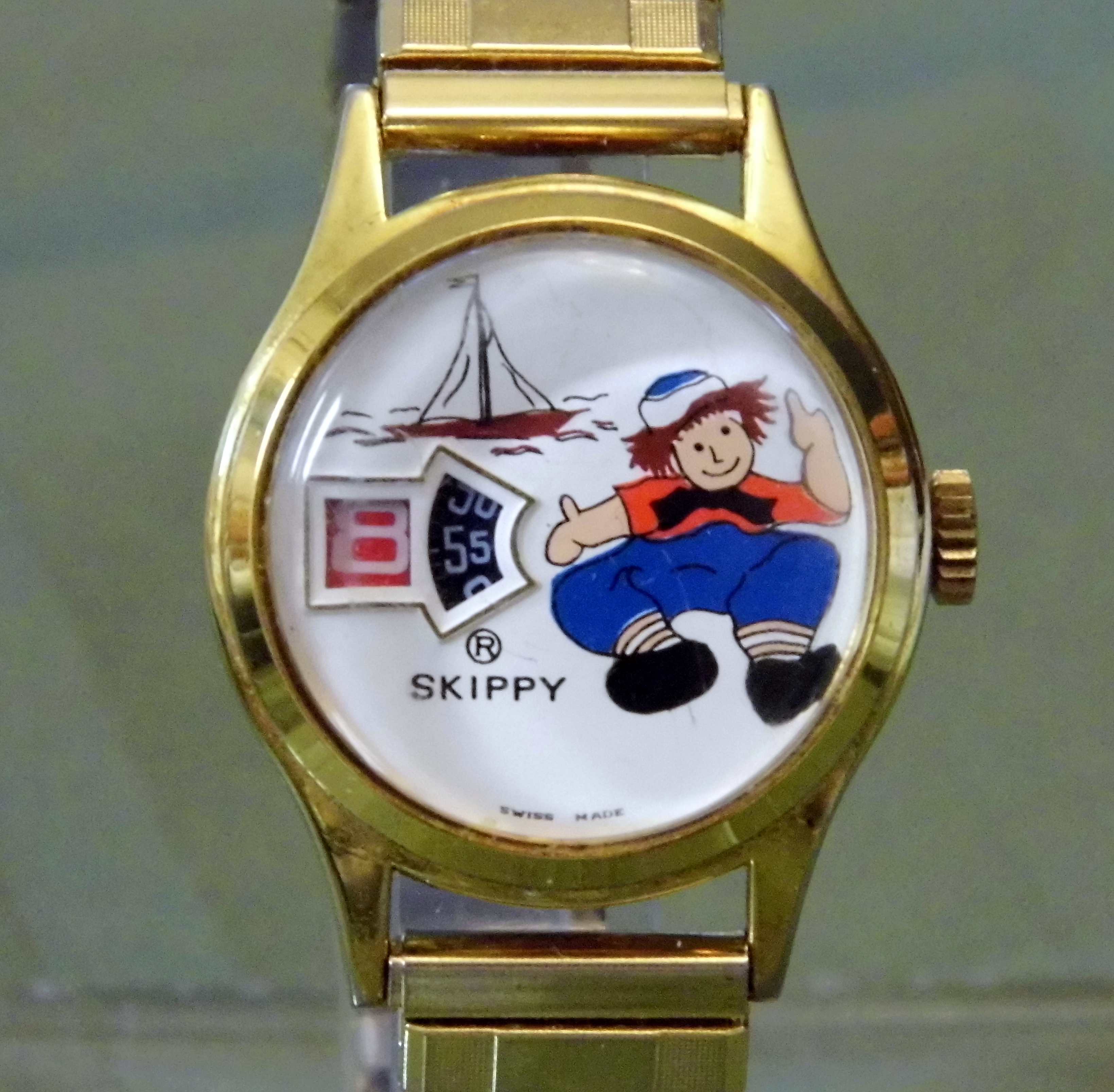 Vintage "Skippy" Digital Manual Wind Watch, Similar to Raggedy Ann and Andy Characters, E. Gluck Trading Co., Swiss Made (9669454759)